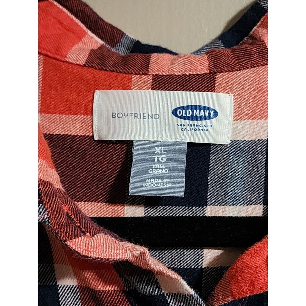 Old Navy Plaid Flannel Boyfriend‎ Shirt XL Tall Red Blue - Picture 3 of 9